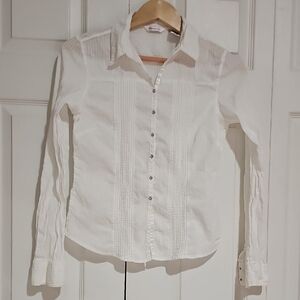 Quiz Sheer White Button Front Blouse Size M | Romantic Cottagecore Top